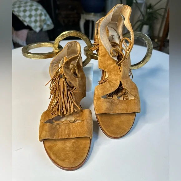 Vince Camuto VC Signature Tabor tan camel suede tassel gladiator sandal size 8 - Picture 4 of 8